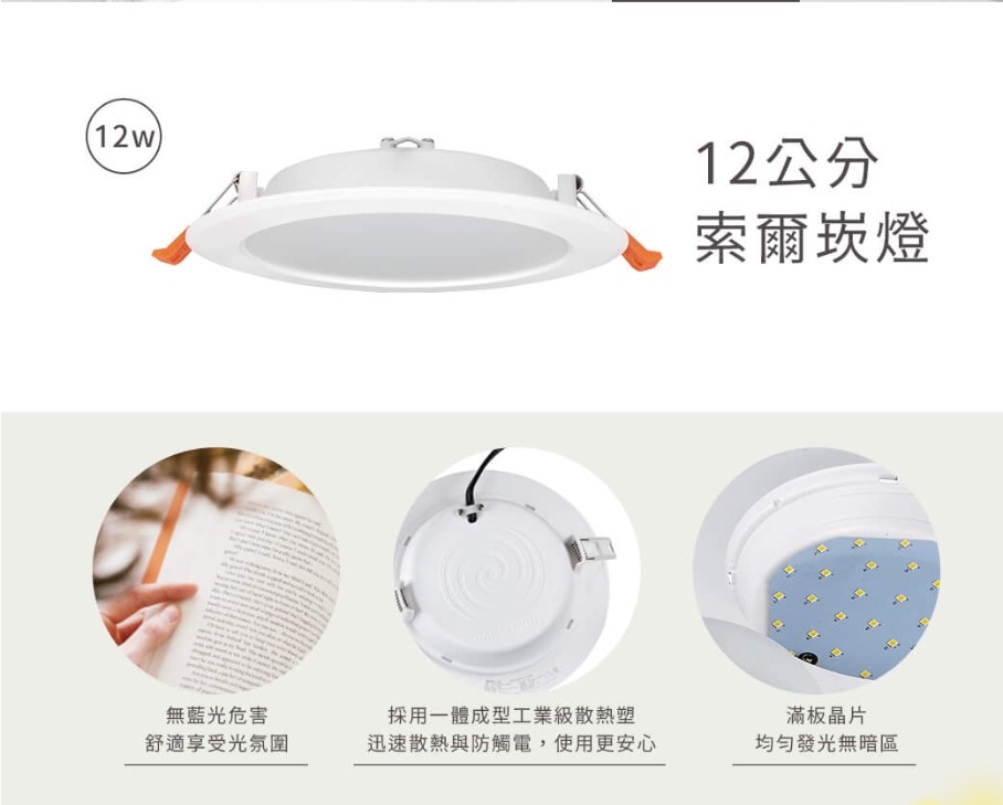 舞光12W索爾崁燈(崁孔12cm)