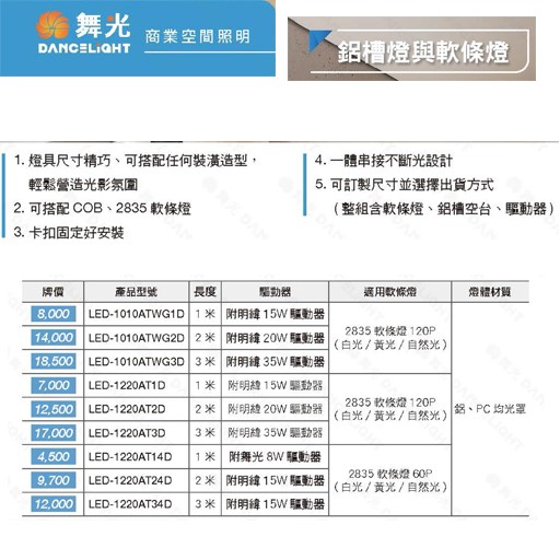 舞光新品~鋁槽燈與軟條燈