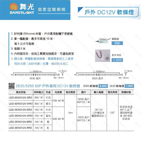 舞光新品~戶外DC12V軟條燈(白光/黃光/藍/紅)
