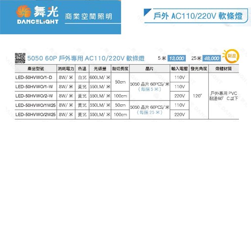 舞光新品~戶外AC110/220V軟條燈(白光/黃光/)