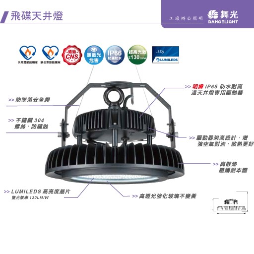 舞光 LED 飛碟天井燈100W 150W 200W 天井燈 白光 廠房工廠 吸頂燈 防水 IP66 節能標章