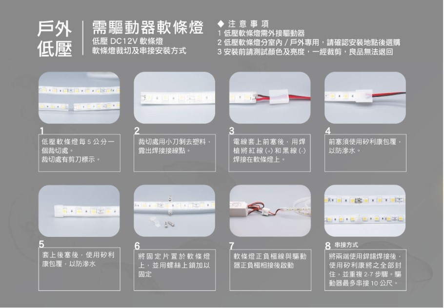 舞光~戶外DC12V 5050/2835軟條燈(白光/黃光/藍/紅)