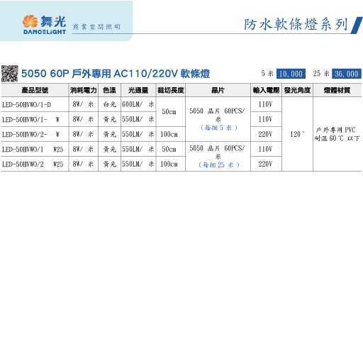 舞光5050 60P戶外專用AC110/220V軟條燈