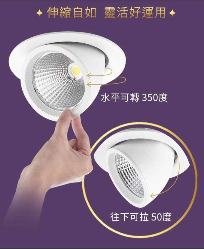 舞光 30W挑高伸縮黑鑽石崁燈(崁入孔15.5cm) 