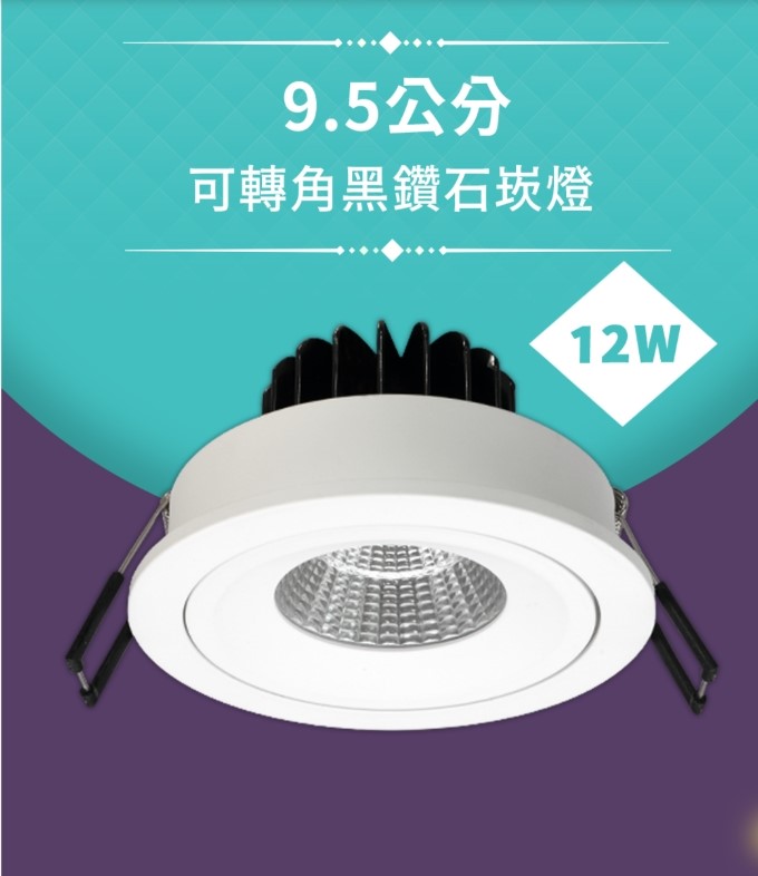 舞光 12W黑鑽石可轉角崁燈(崁孔9cm) 