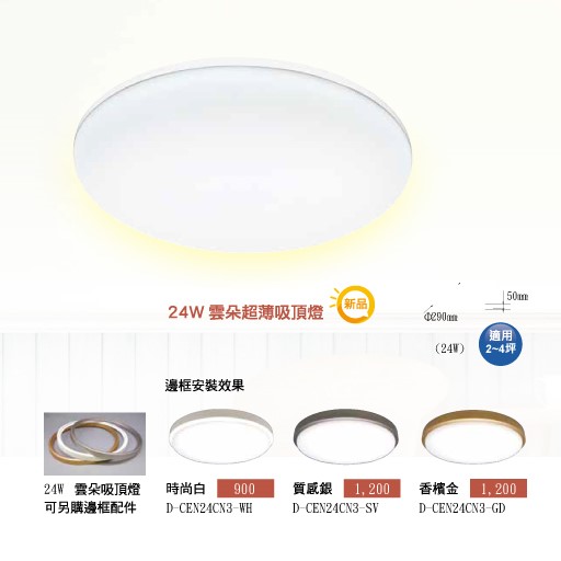 舞光~新品24W雲朵超薄吸頂燈 