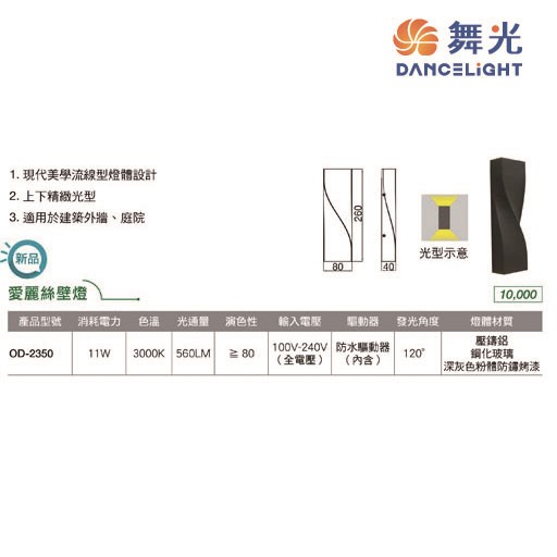 舞光~愛麗絲11W防水壁燈  