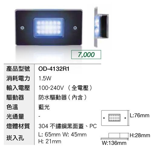 舞光LED1.5W 階梯視覺引導步道燈 IP66 高防水 樓梯燈 夜間指引燈 黃/藍光 OD-4132 4133