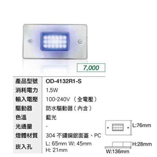 舞光LED1.5W 階梯視覺引導步道燈 IP66 高防水 樓梯燈 夜間指引燈 黃/藍光 OD-4132 4133