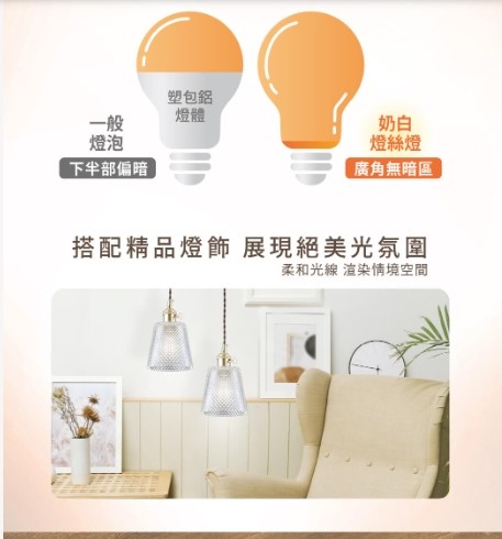 舞光~E27 12W奶白燈絲燈泡 