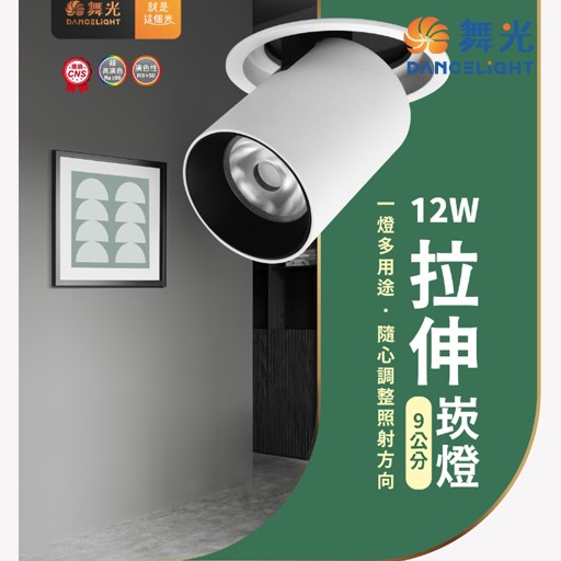 舞光~12W 9公分拉伸崁燈(白光/黃光/自然光)