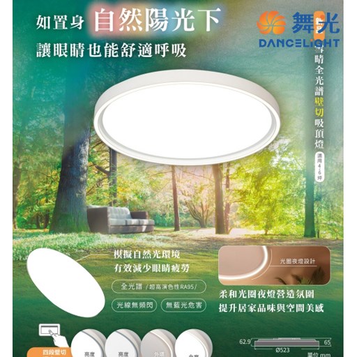 舞光~雪晴45W全光譜壁切調光吸頂燈