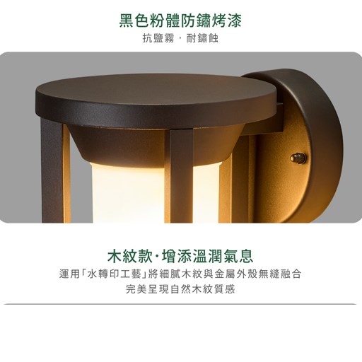 舞光~E27 珊迪防水壁燈(砂黑/木紋)