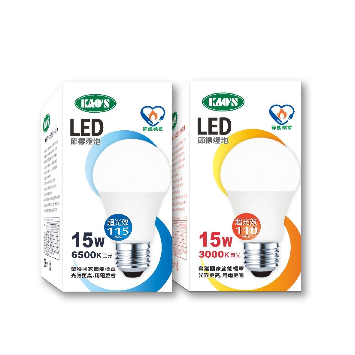 KAO'S節能標章7.5W高光效LED燈泡 AC100~240V 無藍光危害 光生物安全 光效更高 用電更省（10顆免運可混搭 請加會員索取運費折扣碼）