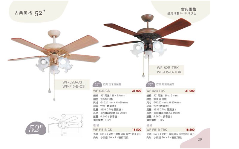 楓光52吋古典風格系列AC吊扇燈組