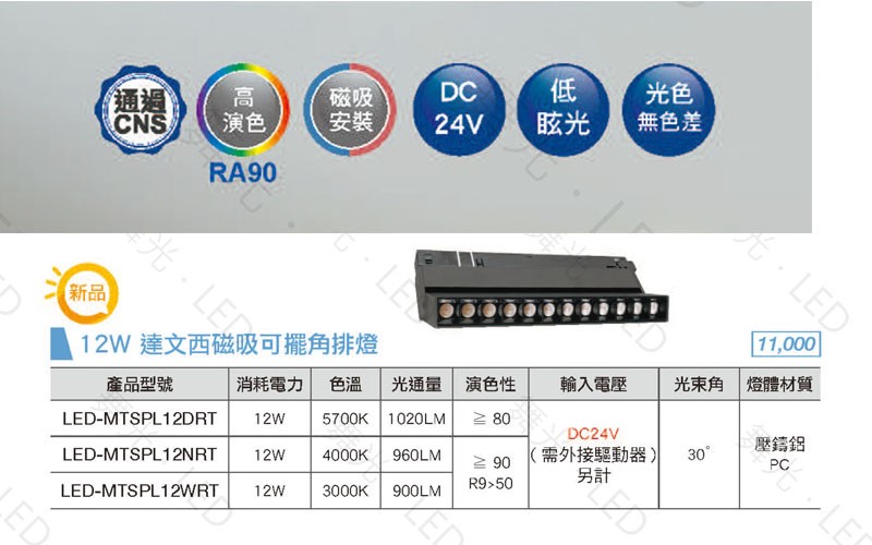 舞光新品~達文西12W磁吸可擺角排燈白光/黃光/自然光