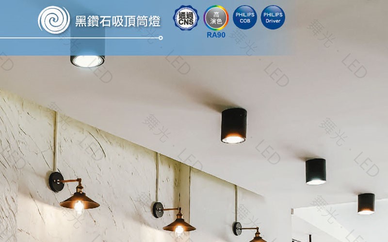 舞光~45W/30W/24W黑鑽石吸頂筒燈時尚白/貴族黑