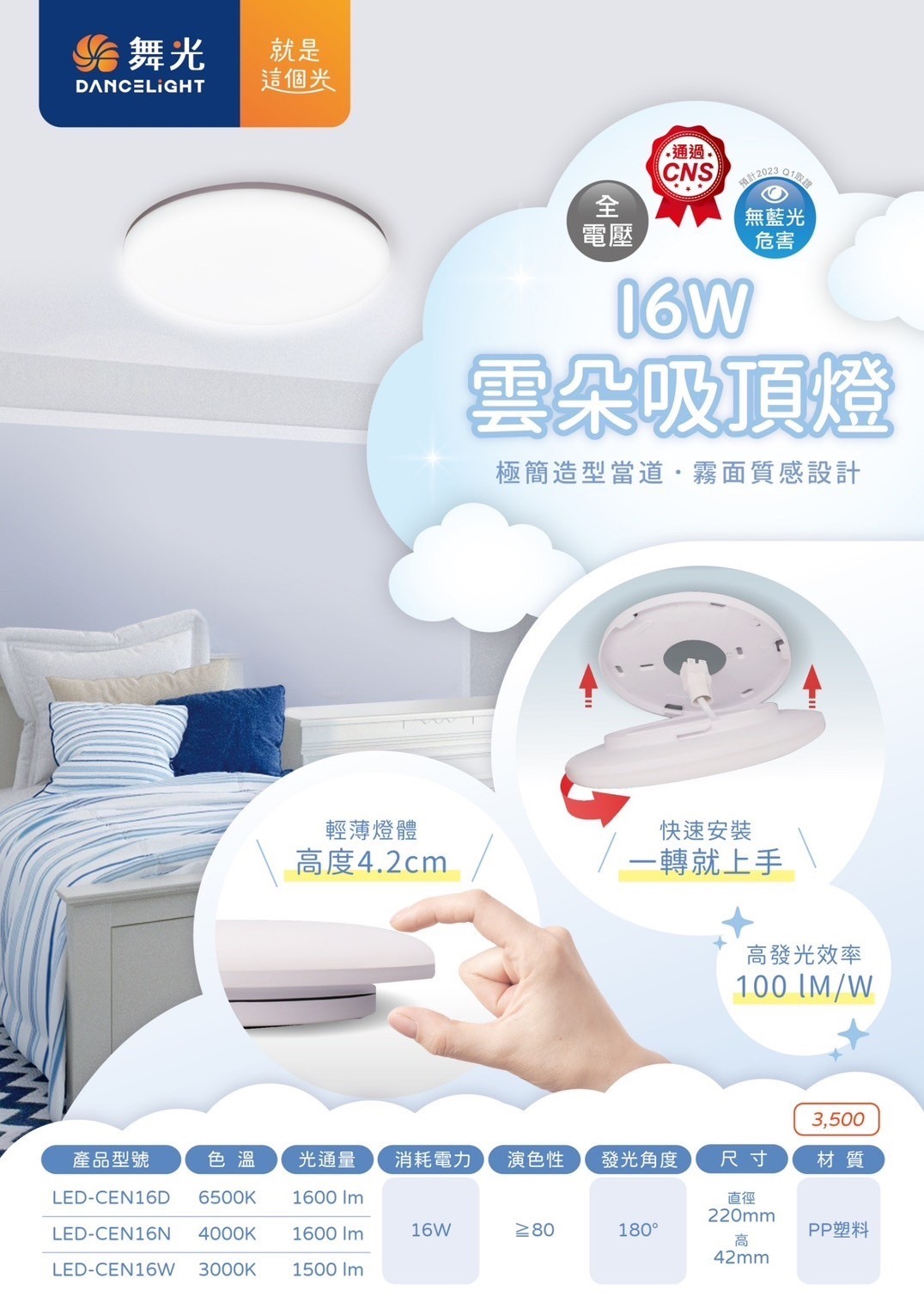 舞光~50W雲朵壁切調色吸頂燈 