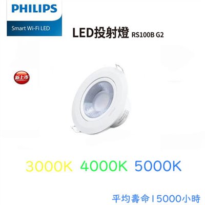 PHILIPS飛利浦LED 6W 7.5CM/9W 9CM崁燈 RS100B 24度/36度 全電壓 白光5000K/黃光3000K/自然光4000K 
